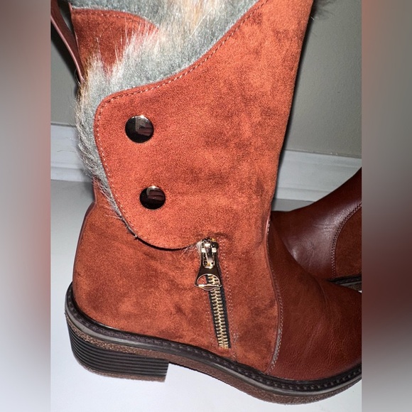 Elegant Brown Ankle Boots with Fur Trim - Picture 4 of 9
